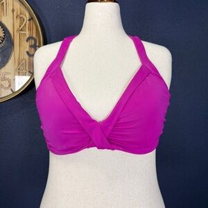 Athleta Fuchsia Pink Tara Twist Front Halter Bikini Top | Bra Size 40 B/C